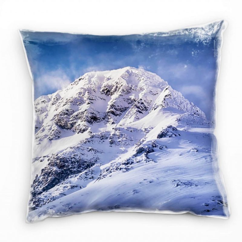 Winter, blau, weiß, grau, schneebedeckter Berg Deko Kissen 40x40cm für Couch Sofa Lounge Zierkissen