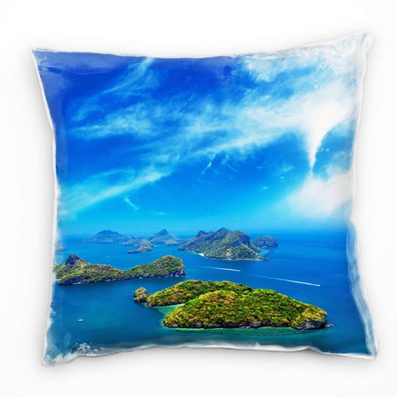 Landschaft, Inseln, blau, grün, Wolken Deko Kissen 40x40cm für Couch Sofa Lounge Zierkissen