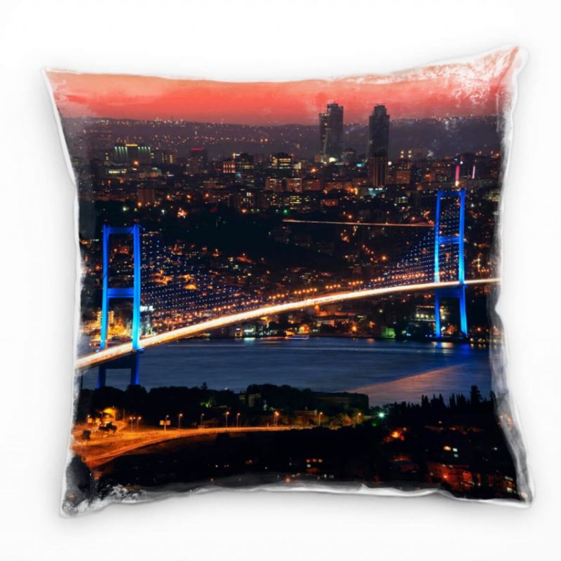 Urban und City, schwarz, orange, Bosporus Brücke Deko Kissen 40x40cm für Couch Sofa Lounge Zierkisse