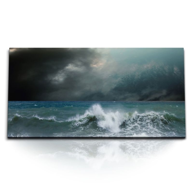 Kunstdruck Bilder 120x60cm Stürmische See Meer Wellen dunkle Wolken