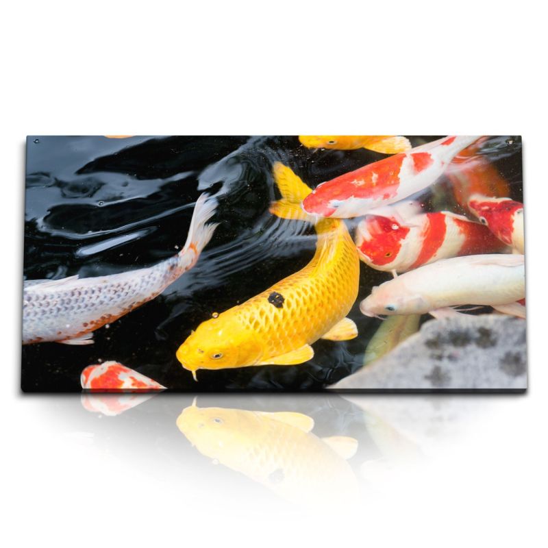 Kunstdruck Bilder 120x60cm Koi Fisch Koiteich Karpfen Farbenfroh Japan