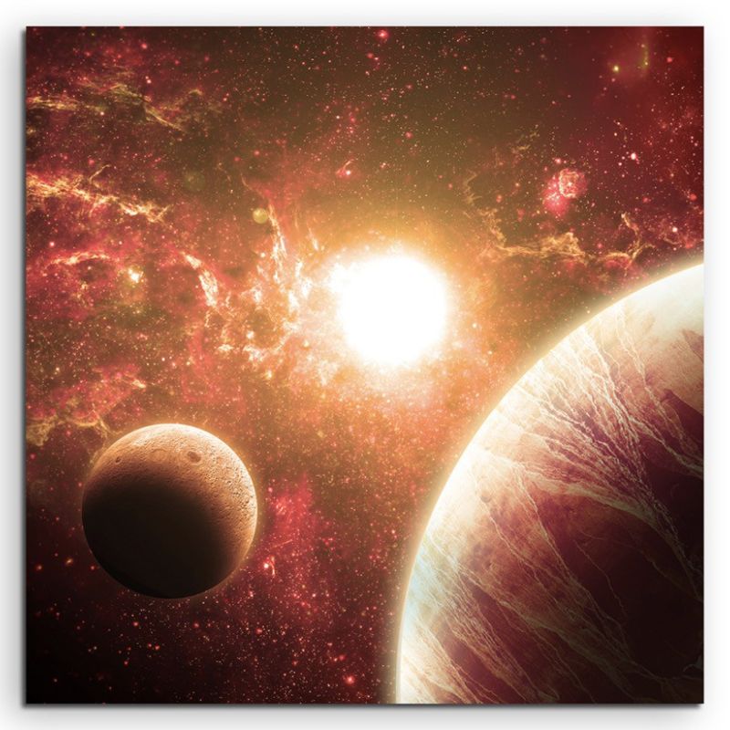 Illustration – Rote Planeten mit Mond auf Leinwand