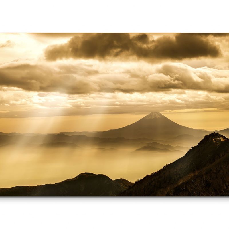 120x80cm Wandbild Fuji Berg Wolken Sonnenuntergang