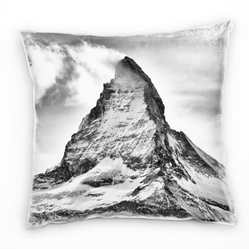 Winter, grau, schneebedeckter Berg, Schweiz Deko Kissen 40x40cm für Couch Sofa Lounge Zierkissen