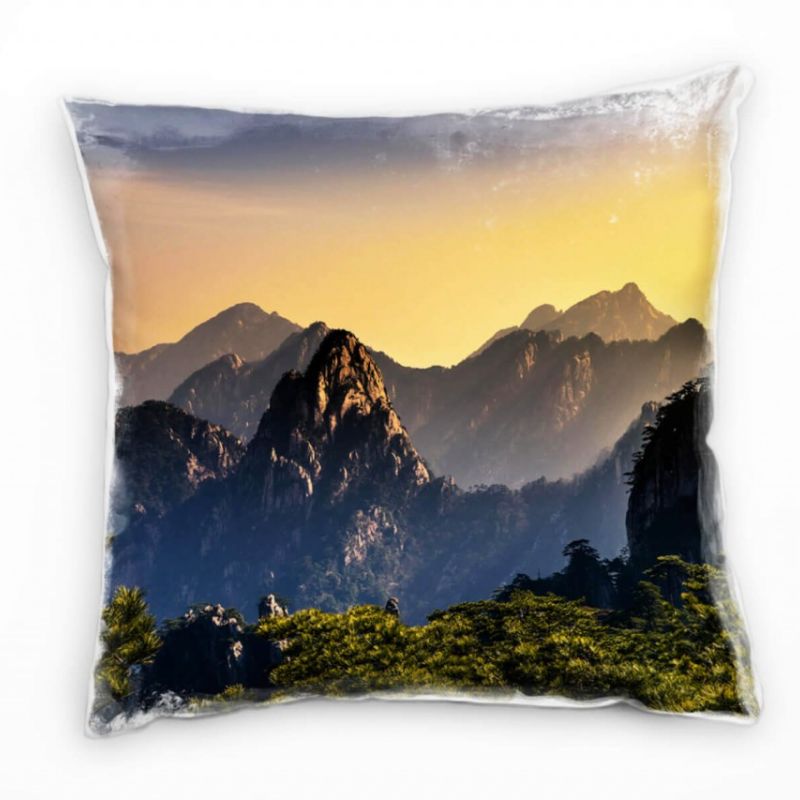 Landschaft, Berge, Sonnenuntergang, China, orange Deko Kissen 40x40cm für Couch Sofa Lounge Zierkiss