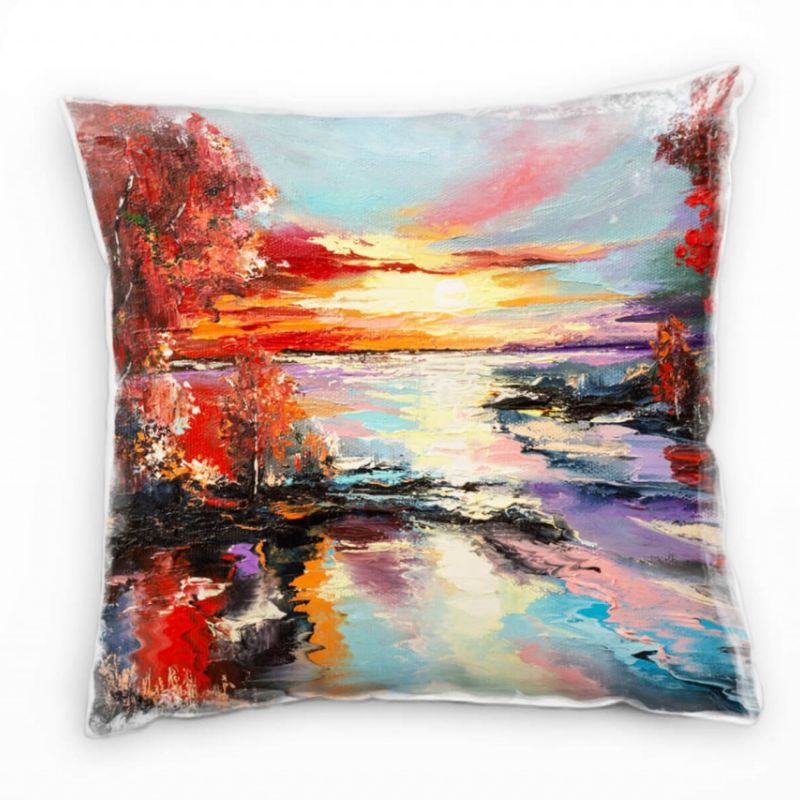 Natur, Abstrakt, Sonnenuntergang, gemalt, rot Deko Kissen 40x40cm für Couch Sofa Lounge Zierkissen