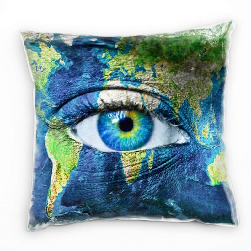 künstlerische Fotografie, grün, blau, Erde, Auge Deko Kissen 40x40cm für Couch Sofa Lounge Zierkisse