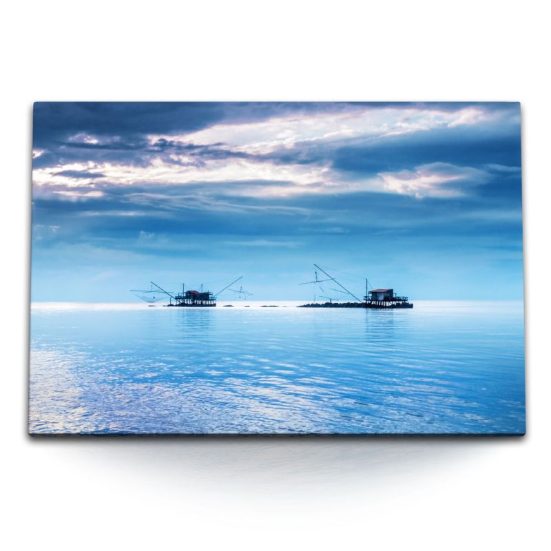 120x80cm Wandbild auf Leinwand Blaues Meer Horizont Himmel Ozean