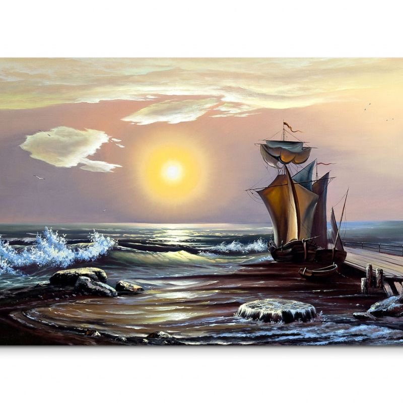 120x80cm Wandbild Meer Segelboot Sonnenaufgang