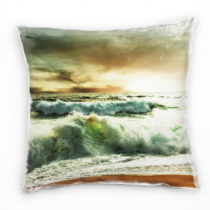 Strand und Meer, grün, braun, Wellen, Wolken Deko Kissen 40x40cm für Couch Sofa Lounge Zierkissen