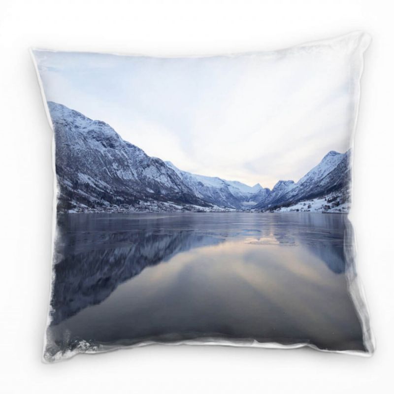 Landschaft, Fjord, Norwegen, Berge, grau Deko Kissen 40x40cm für Couch Sofa Lounge Zierkissen