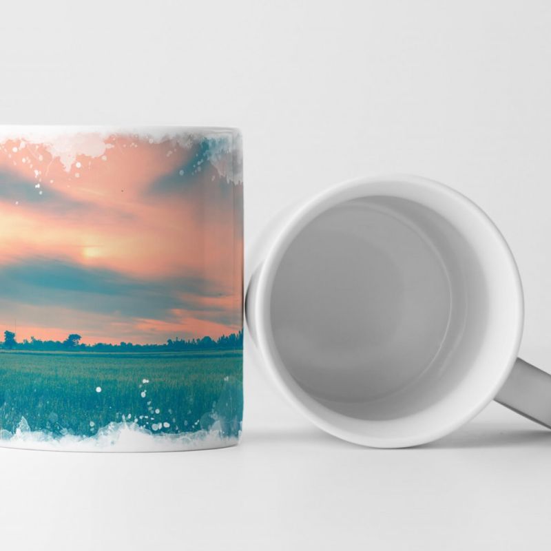 Tasse Geschenk Reisfeld im Wasser – Retro Vintage Filter