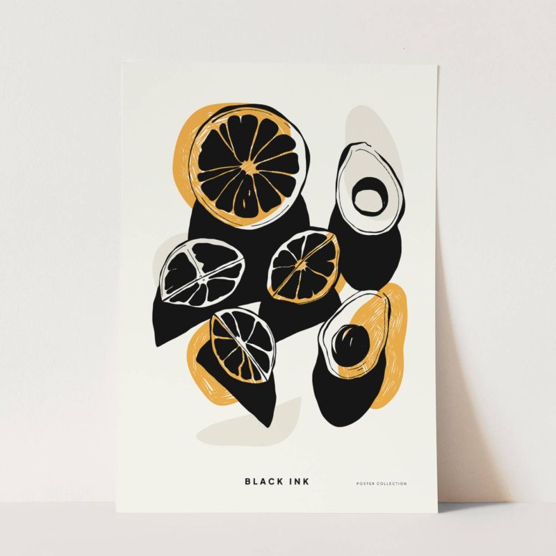 Black Ink dekorative Illustration Modern  Zitronen Avocado