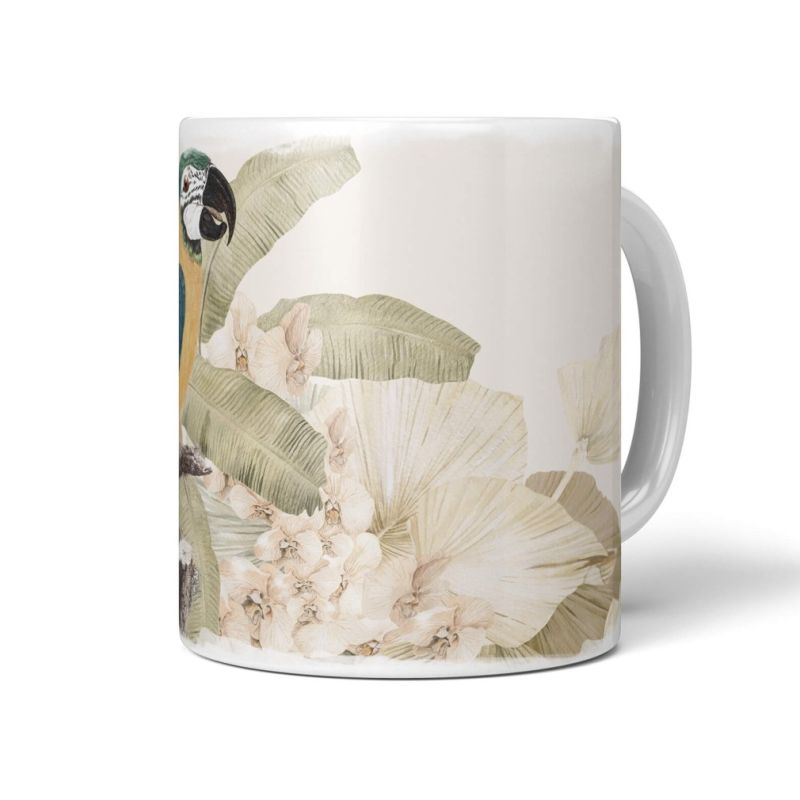 Dekorative Tasse mit schönem Vogel Motiv Papagei Exotisch schönem Design Pastelltöne