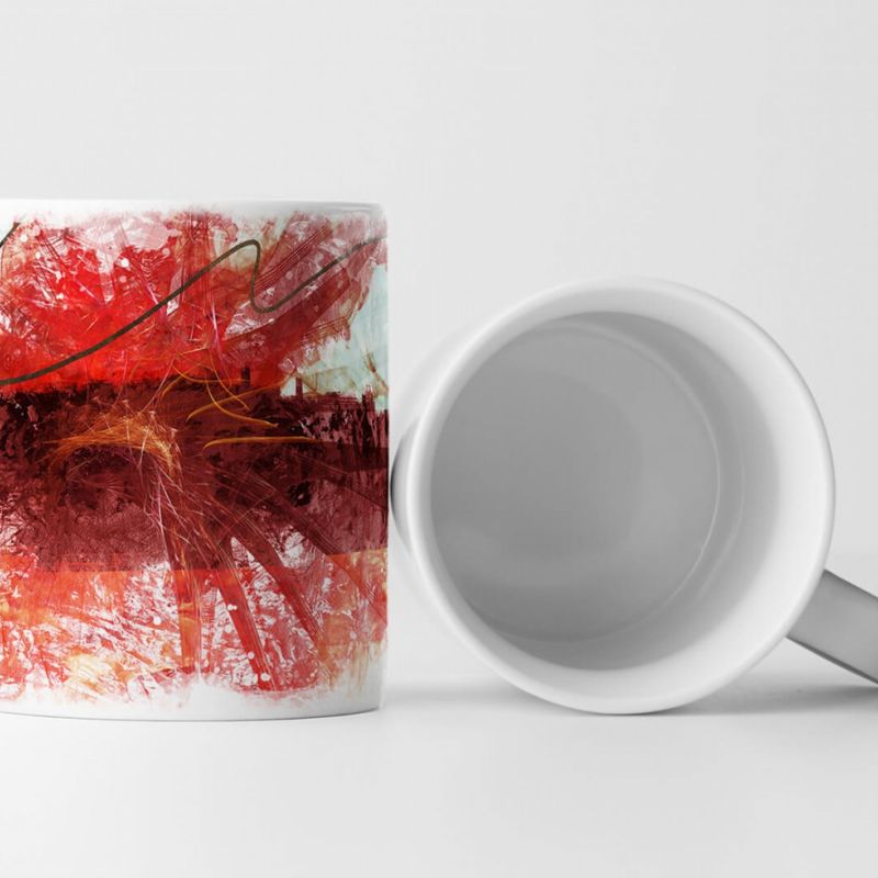 Tasse Geschenk weißer Hintergrund; rote, weinrote Abstraktionen