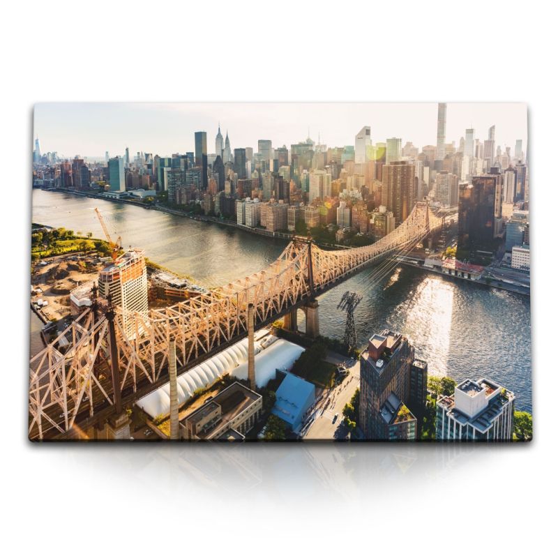 120x80cm Wandbild auf Leinwand New York Brooklyn Bridge Hochhäuser Großstadt