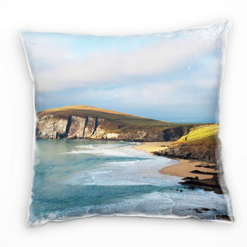 Strand und Meer, blau, grün, braun, Irland Deko Kissen 40x40cm für Couch Sofa Lounge Zierkissen