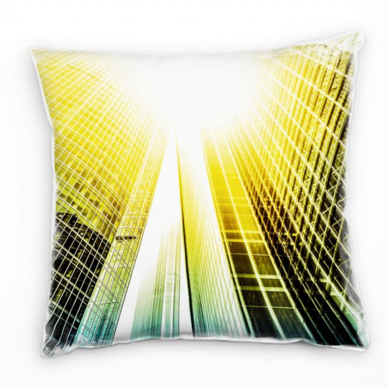 City, Hochhäuser, Glas, Sonne, gelb, türkis Deko Kissen 40x40cm für Couch Sofa Lounge Zierkissen