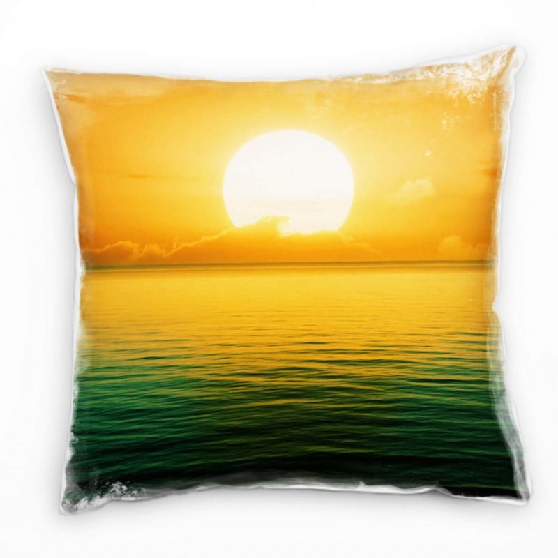 Meer, orange, grün, Sonnenuntergang Deko Kissen 40x40cm für Couch Sofa Lounge Zierkissen