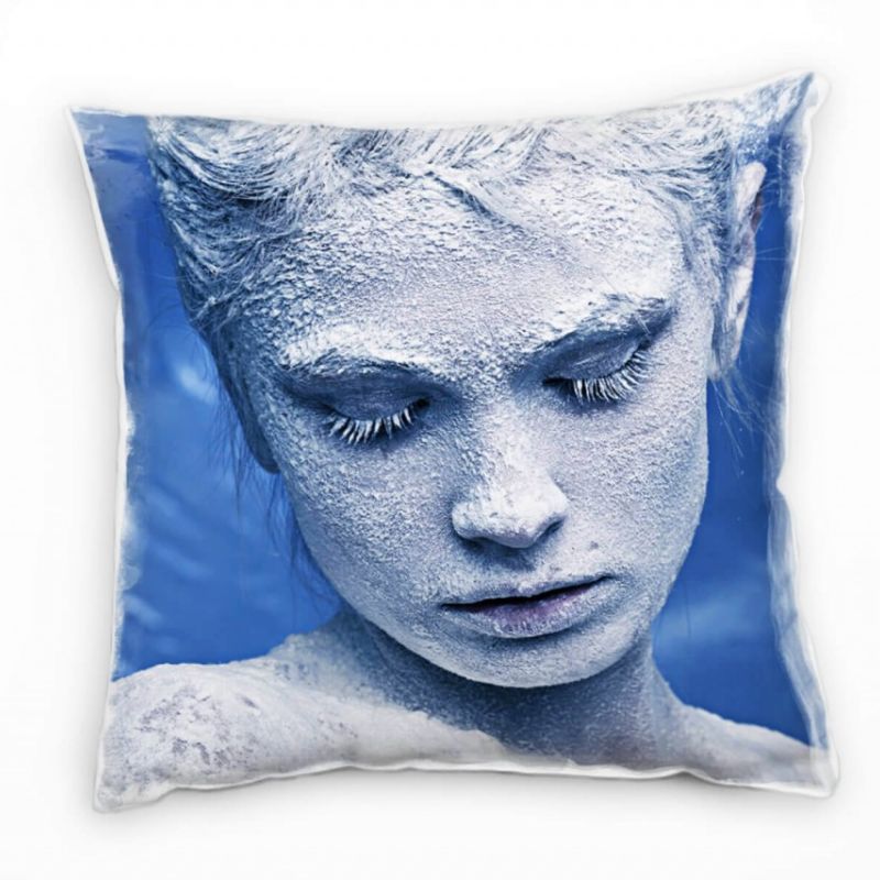 künstlerische Fotografie, weiß, blau, Frauenportrait, Nah Deko Kissen 40x40cm für Couch Sofa Lounge