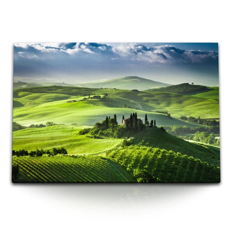 120x80cm Wandbild auf Leinwand Sonnenuntergang Toskana Landschaft Italien Landhaus