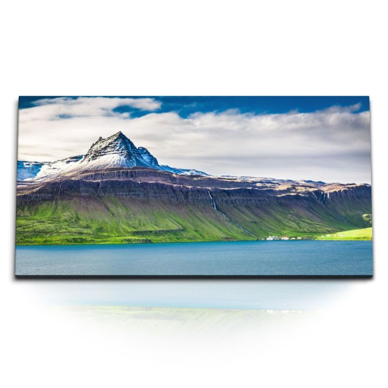 Kunstdruck Bilder 120x60cm Vulkan Island Küste Meer Natur Schneegipfel