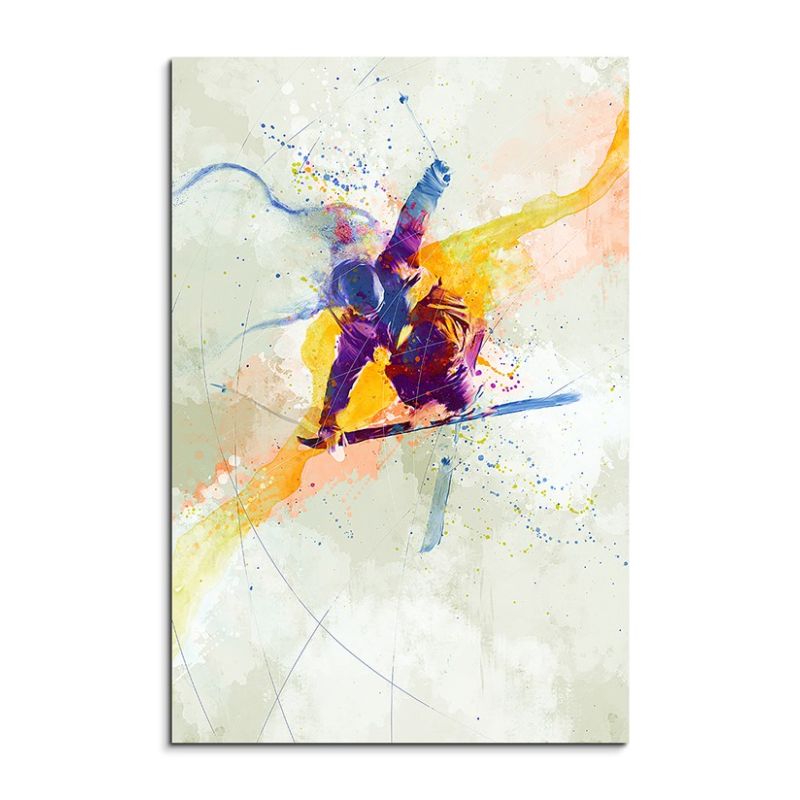 Skikunstspringen 90x60cm Aquarell Art Leinwandbild