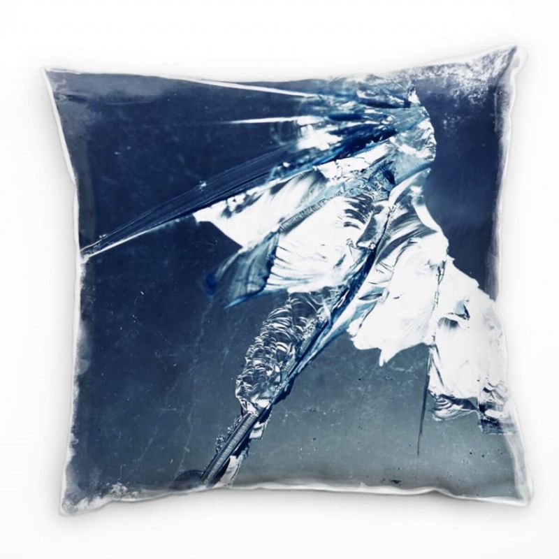 Macro, gesprungene Glasscheibe, weiß, blau Deko Kissen 40x40cm für Couch Sofa Lounge Zierkissen