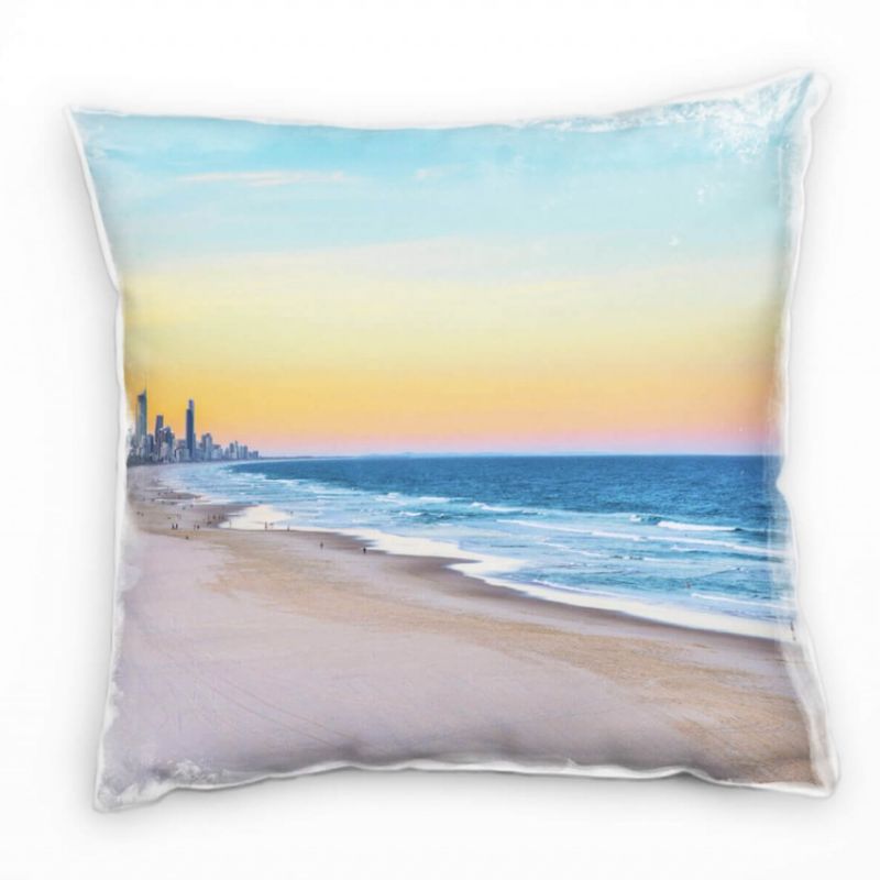 City, Miami, Strand, Meer, Sonnenuntergang, blau Deko Kissen 40x40cm für Couch Sofa Lounge Zierkisse