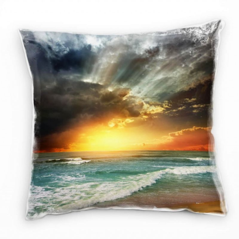 Strand und Meer, türkis, orange, Sonnenuntergang Deko Kissen 40x40cm für Couch Sofa Lounge Zierkisse