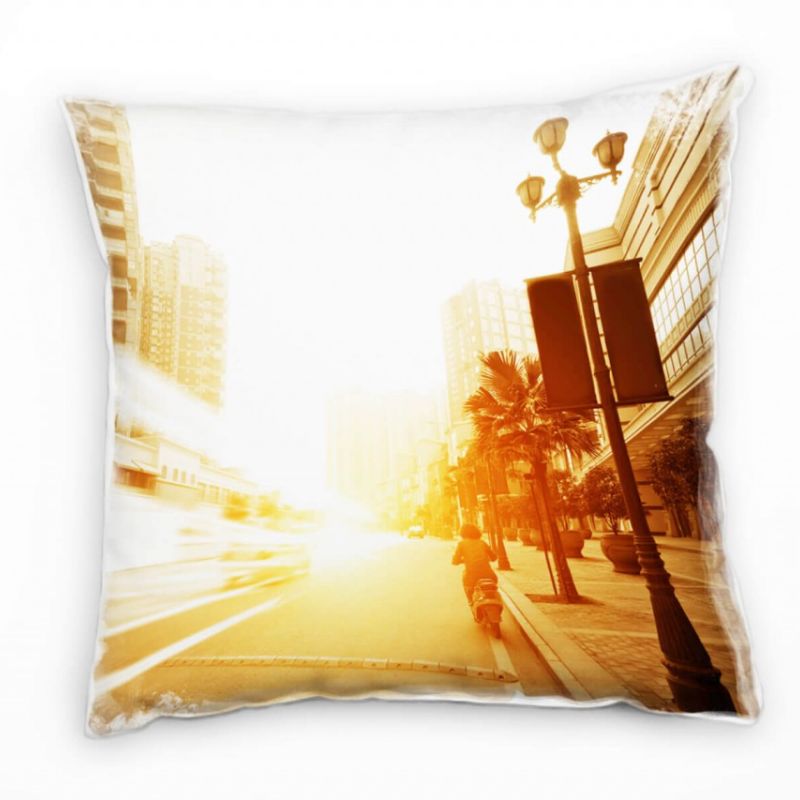 Urban und City, orange, Lichtlinien, Hochhäuser Deko Kissen 40x40cm für Couch Sofa Lounge Zierkissen