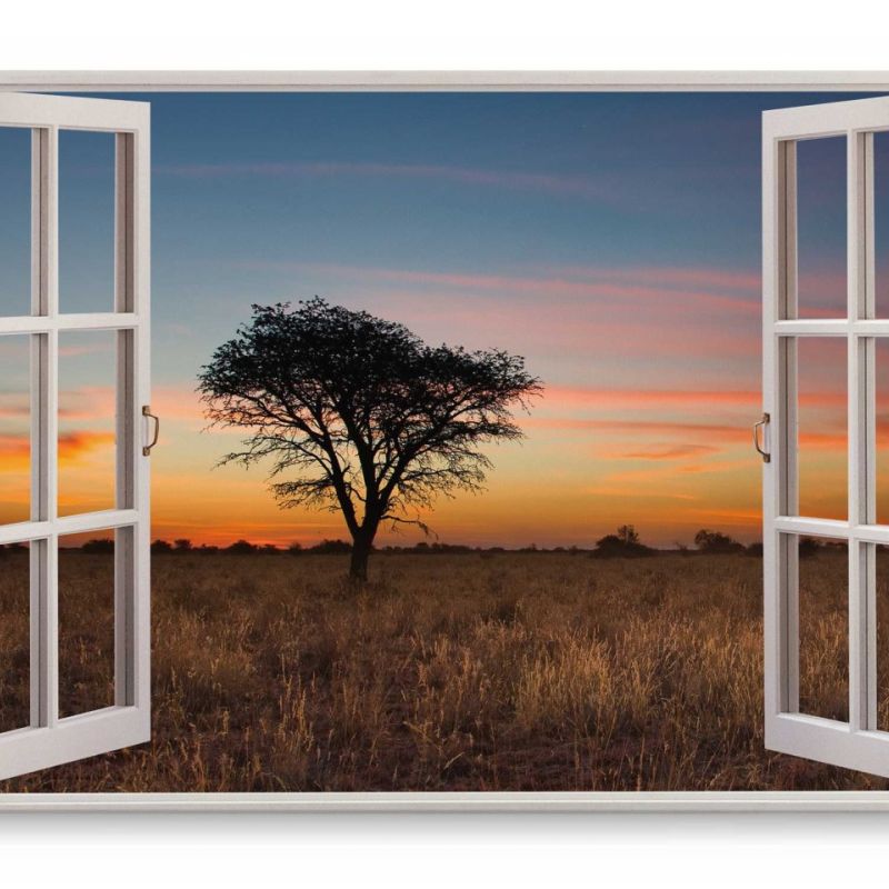 Wandbild 120x80cm Fensterbild Abendrot Natur Landschaft roter Himmel Sonnenuntergang