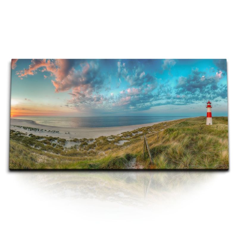 Kunstdruck Bilder 120x60cm Nordsee Leuchtturm Sandstrang Meer Horizont