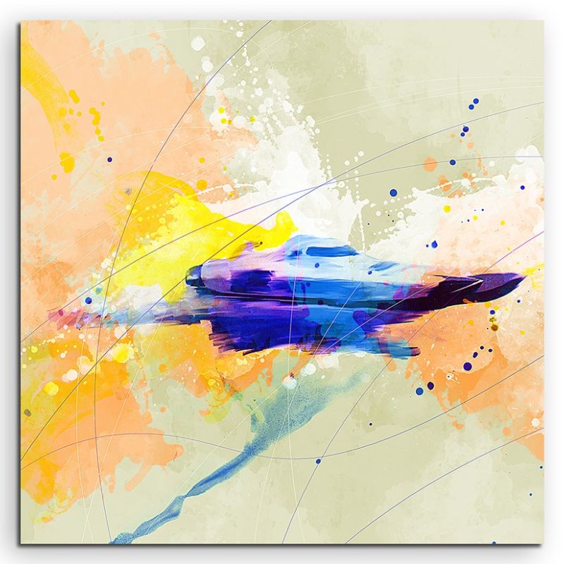 Speedboat 60x60cm Aquarell Art Leinwandbild