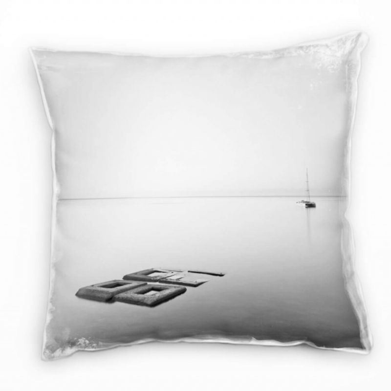 Meer, schwarz, weiß, spiegelglattes Wasser, Boot Deko Kissen 40x40cm für Couch Sofa Lounge Zierkisse