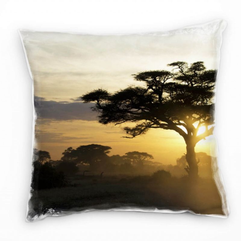 Landschaft, orange, schwarz, Sonnenuntergang, Afrika Deko Kissen 40x40cm für Couch Sofa Lounge Zierk