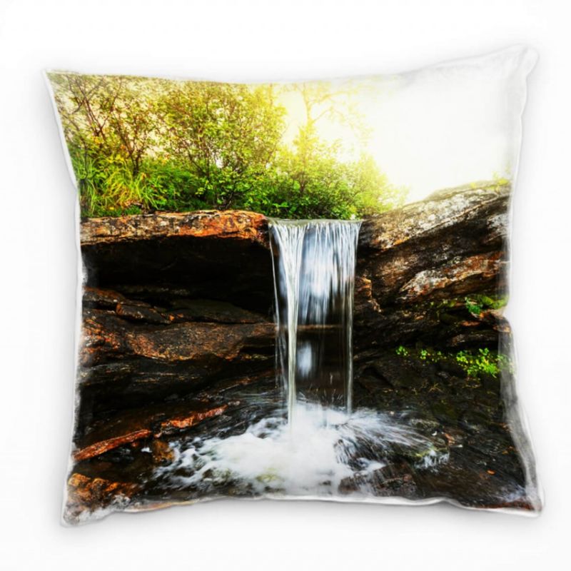 Natur, braun, grün, Wasserfall, Felsen, Wald Deko Kissen 40x40cm für Couch Sofa Lounge Zierkissen