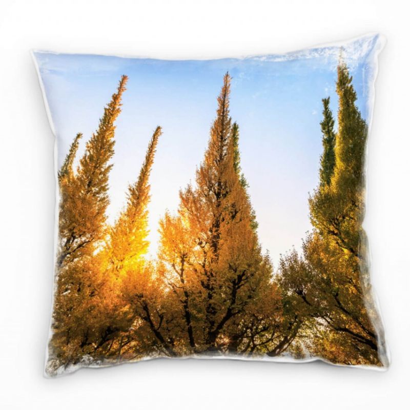 Herbst, Sonnenschein, Laubbäume, gelb, blau Deko Kissen 40x40cm für Couch Sofa Lounge Zierkissen