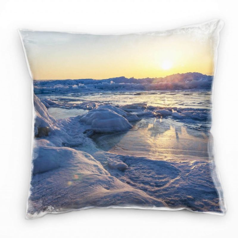 Winter, See, zugefroren, Schnee, Eis, blau, gelb Deko Kissen 40x40cm für Couch Sofa Lounge Zierkisse