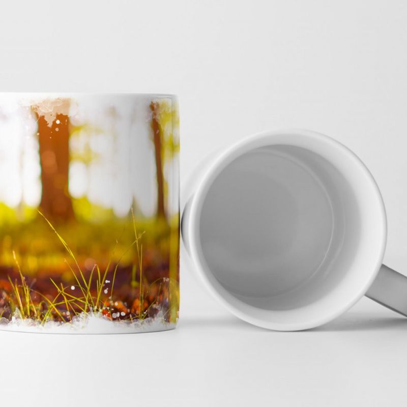 Tasse Geschenk Naturfotografie – grüner Frühlingswald am Morgen