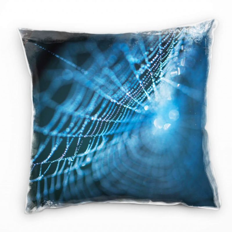 Macro, Spinnennetz, Wassertropfen, blau Deko Kissen 40x40cm für Couch Sofa Lounge Zierkissen