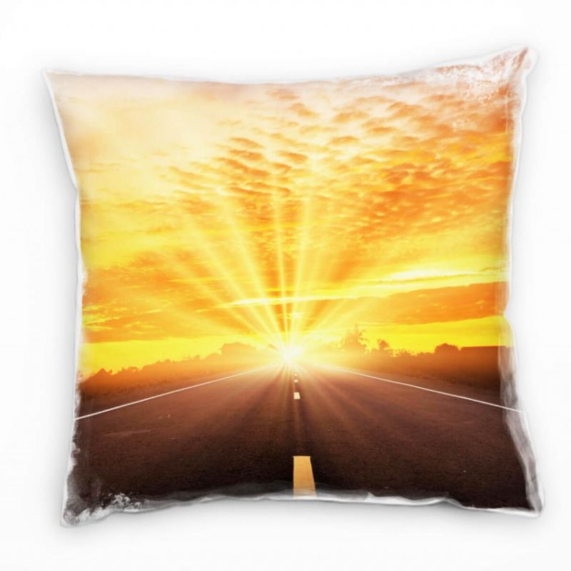 Landschaft, orange, Sonnenuntergang, Straße Deko Kissen 40x40cm für Couch Sofa Lounge Zierkissen