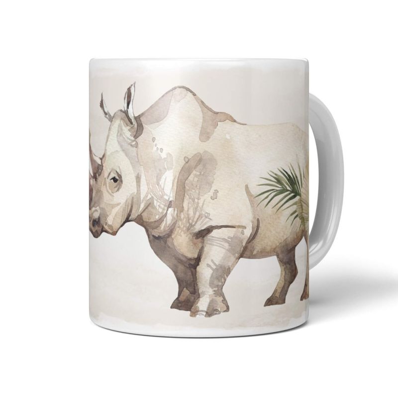 Tasse Porzellan Tier Motiv Nashorn Afrika Safari Aquarell Pastelltöne