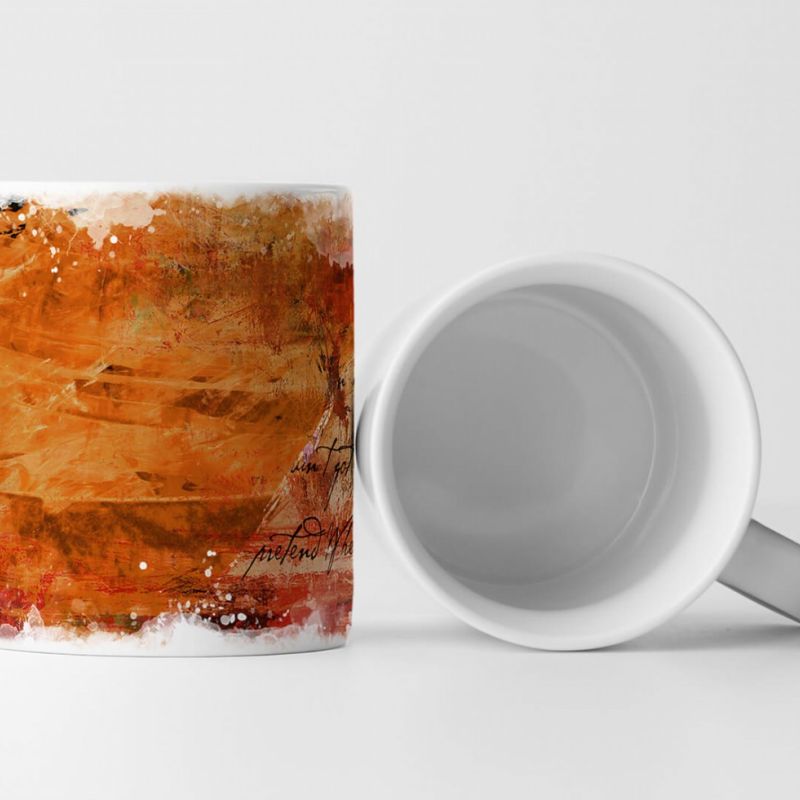 Tasse Geschenk orange-rote Abstraktion + Aufschrift