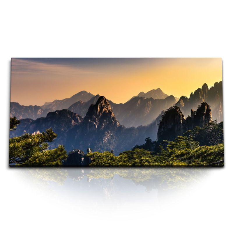 Kunstdruck Bilder 120x60cm Huang Shan Gebirge China Berge Sonnenuntergang