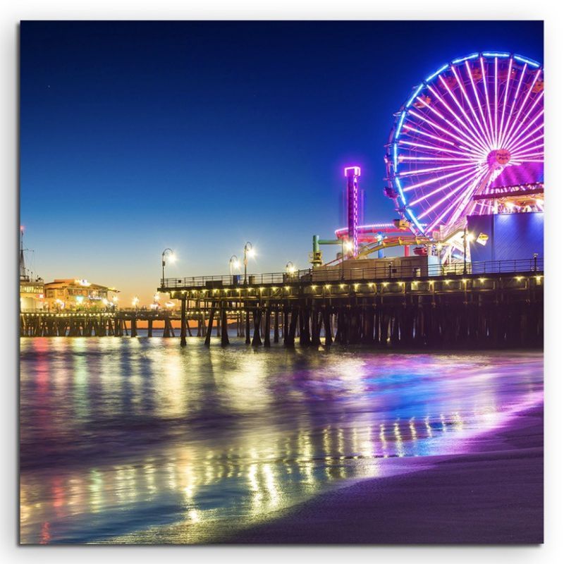 Landschaftsfotografie – Pier bei Nacht, Santa Monica, Kalifornien, USA auf Leinwand