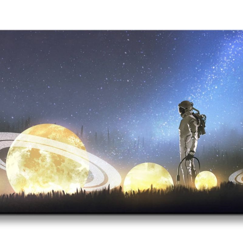 Leinwandbild 120x60cm Fantasie Astronaut Lichter Milchstraße Zauberhaft Planeten