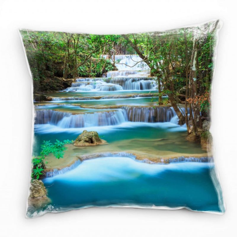 Natur, blau, grün, braun, Wasserfall, Thailand Deko Kissen 40x40cm für Couch Sofa Lounge Zierkissen