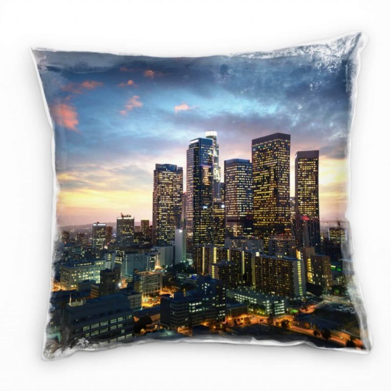 City, gelb, grau, blau, LA, Sonnenuntergang  Deko Kissen 40x40cm für Couch Sofa Lounge Zierkissen