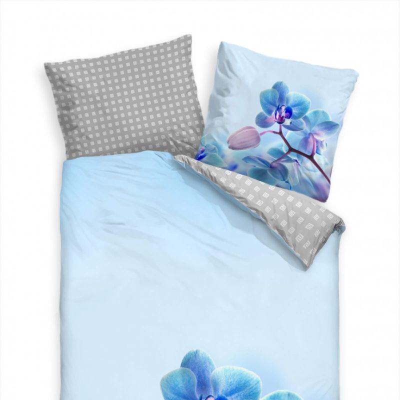 Orchidee Hintergrund Blau Nahaufnahme Bettwäsche Set 135×200 cm + 80x80cm  Atmungsaktiv